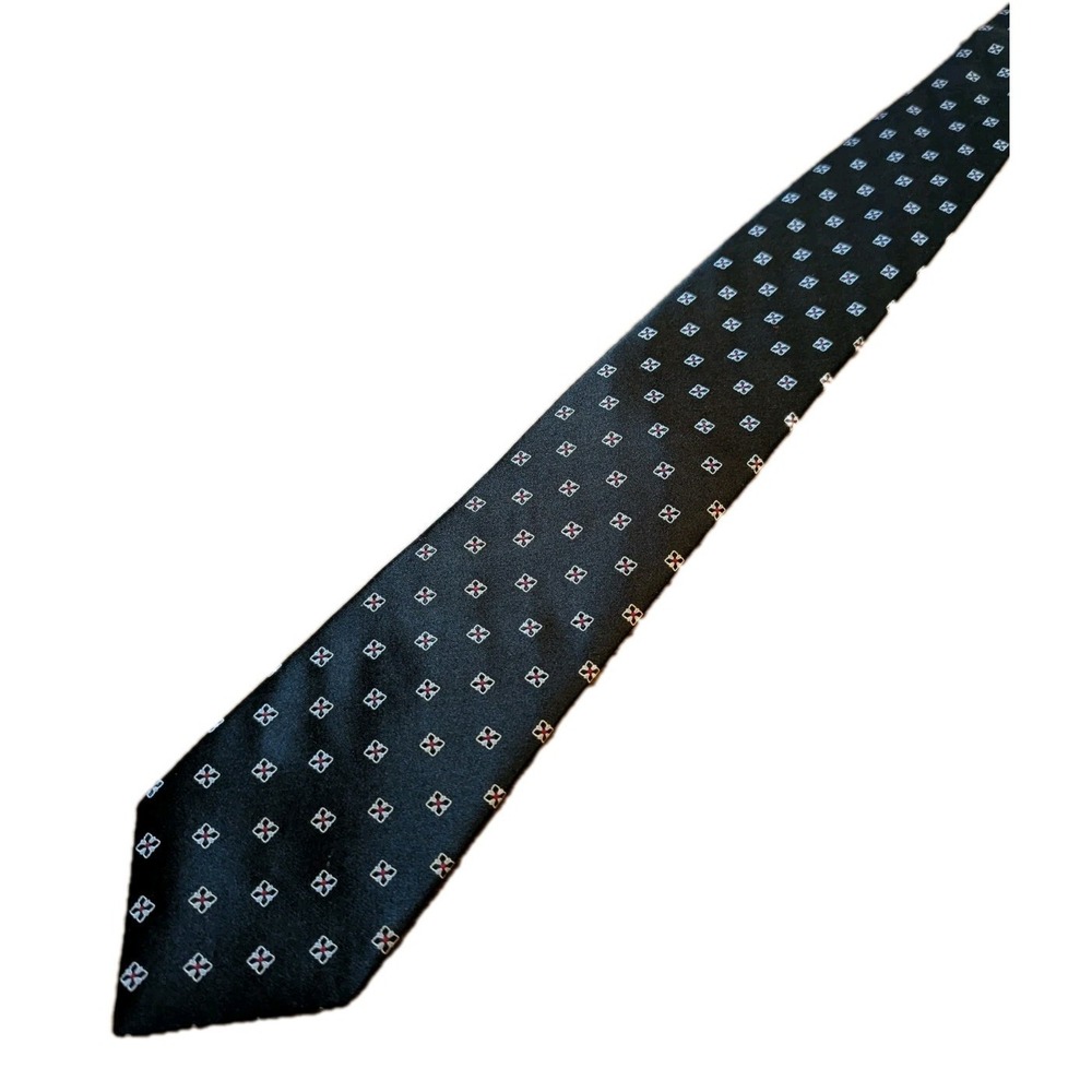 Cremieux Silk Necktie Mens OS Black Red Floral Geometric Handmade Excellent